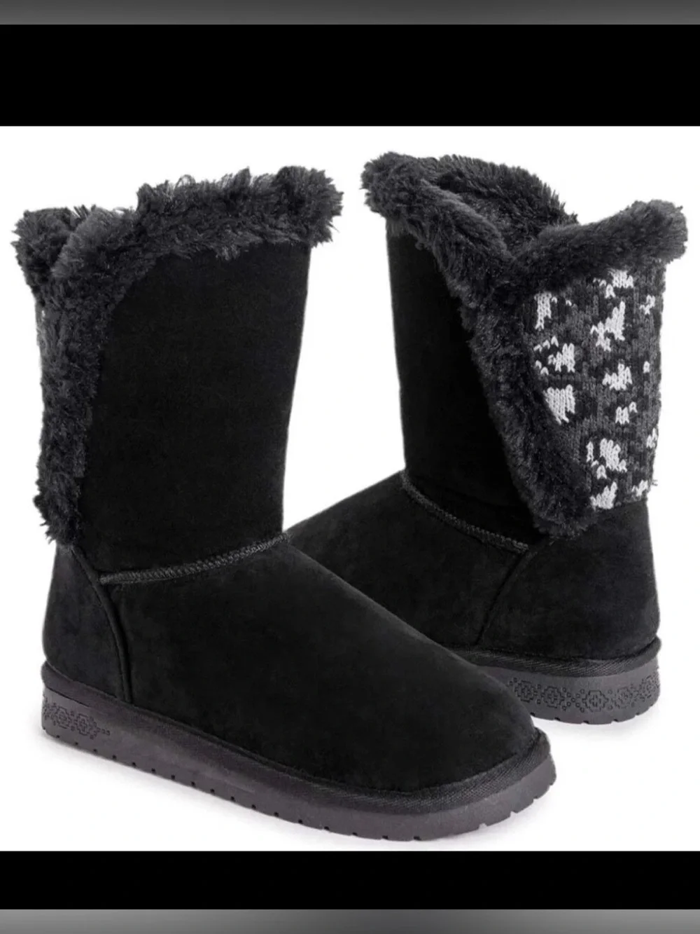 Women's Essentials by Muk Luks Carey Boots - Ebony/Leopard Size 11 M US